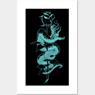 Snake and Rose Teal Variant Posters and Art